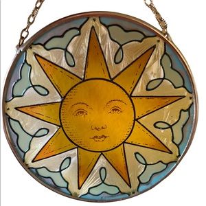 Sun Catcher Stained Glass Painted Smiling Sun Face - Hanging Light Catcher 3.5”